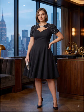 Vintage Lillie Rubin Black Rhinestone Cutout Dress Size 10
